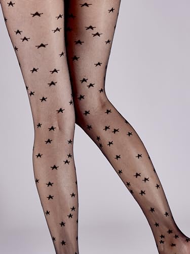 Women's All Over Star Tights -delicate star design for a unique look, Black (Black), One Size3