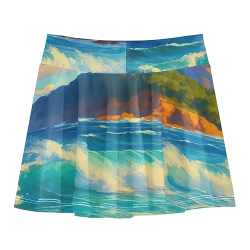 Purple Athletic Shorts Girls Skorts Tennis Skirts Kids Flowy Skort Vibrant Seascape Crashing Waves 4t2