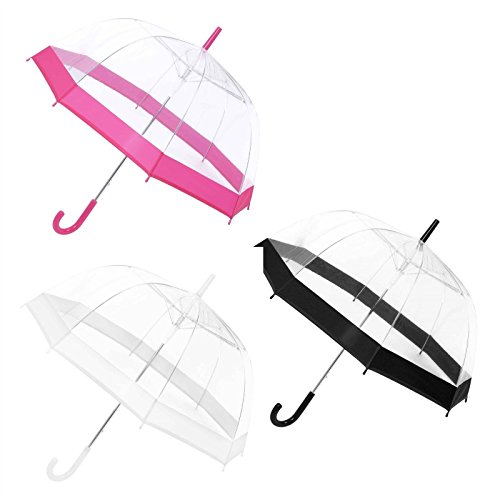 Grand parapluie transparent de qualité supérieure rose blanc noir 23"