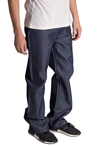 KAYDEN.K Men's Loose Fit Unwashed 5 Pocket Raw Denim Contrast Stitch Jean Pant2