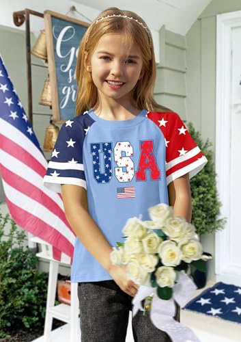 Image of Ithalt Boys Girls USA Shirts Kids 4th of July Shirts American Flag Tshirt Patriotic Top Independence Day Outfit 5-13y