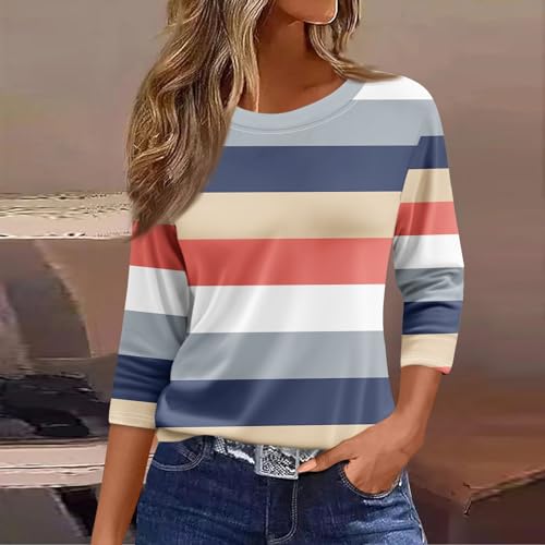 3/4 Length Sleeve Womens Tops 2025 Fall Crew Neck Shirts Three Quarter Sleeve Petite Tshirts2