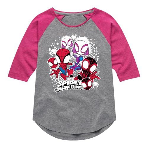 Marvel Spider-Man and His Amazing Friends - Spidey Friends Stickers - Toddler and Youth Girls Shirt Tail Raglan