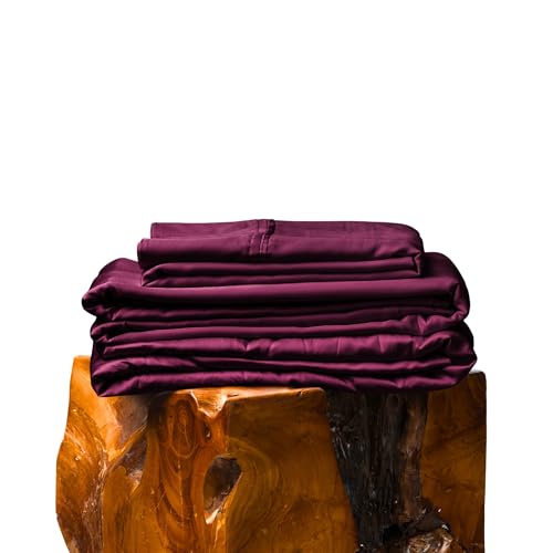 Image of Olive + Crate Tencel Lyocell Eucalyptus Sheets King Size - Cooling Tencel Sheets for Hot Sleepers with 18 Inch Deep Pocket Fit - Sour Cherry 4-Piece Set
