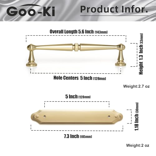Goo-Ki 5.04" c-c Champgne Bronze Cabinet Pulls with Back/Base Plate Zinc Alloy Kitchen Hardware - 2 Pack Bar Cabinet Pulls Drawer Handles with Spacer by Goo-Ki - Used condition - Image 4
