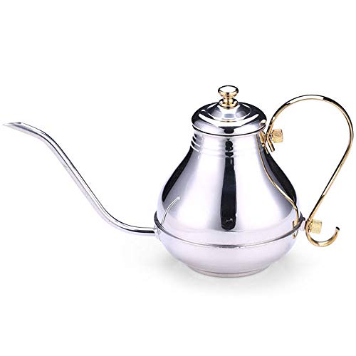 REMIGHTELY BRIGHT Stainless Steel Hand Coffee Maker, Drip Goose Neck Teapot, Gold/silver (color : Silver)