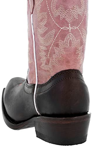 Girls Kids Pink Dark Brown Stitched Leather Cowgirl Boots Snip Toe4