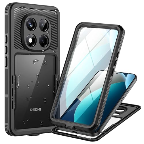 Focusor für Xiaomi Redmi Note 15 Pro 5G Hülle IP68 Wasserdicht HandyHülle für Xiaomi Note 15 Pro 360 Schutzhülle Stoßfest Staubdicht Outdoor Panzerhülle mit Eingebautem Displayschutz Schwarz