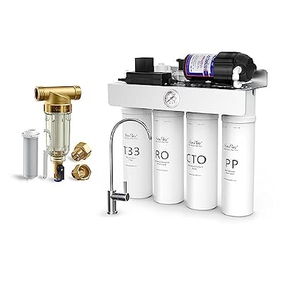 SimPure Whole House Water Filter Solutions - DC5P Spin Down Sediment Filter (100/500 Microns) and T1-400UV Tankless Reverse Osmosis Water Filter System