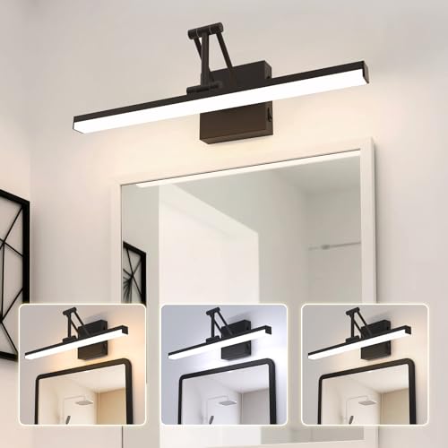 Sytmhoe Led Applique Salle De Bain Miroir 12W 3000K 4500K 6000K, Noir Lampe Pour Miroir De Salle De Bain Avec Interrupteur Support Télescopique Pliable, Aluminium...