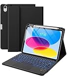 Vobafe Coque Clavier pour iPad A16 11/10 Ème Génération (11 Pouces 2025/10.9 Pouces 2022), Étui Keyboard avec Rétroéclairage 7 Couleurs et Pavé Tactile, Clavier AZERTY Rechargeable, Noir