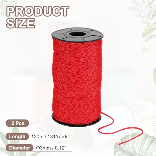 Cordon en polyester pour macramé tressé rouge 3mm x 100m pour création de sacs - 3
