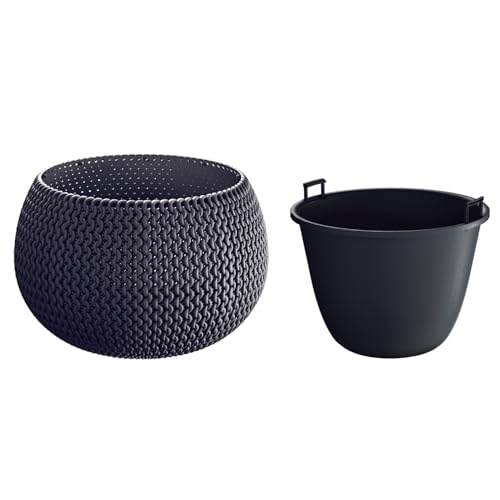 Image of B2C Plant Pots Indoor Outdoor Plastic Flowerpot Small Medium Large Splofy Home Decorative Planter Braid yarn Mesh Effect (Anthracite, 48 cm - 20.7 litre)