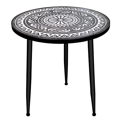 Pacolo Moroccan Carved Style Round Side Table, Black Vintage Round End Table Metal Stand (Black, S) #TOP20