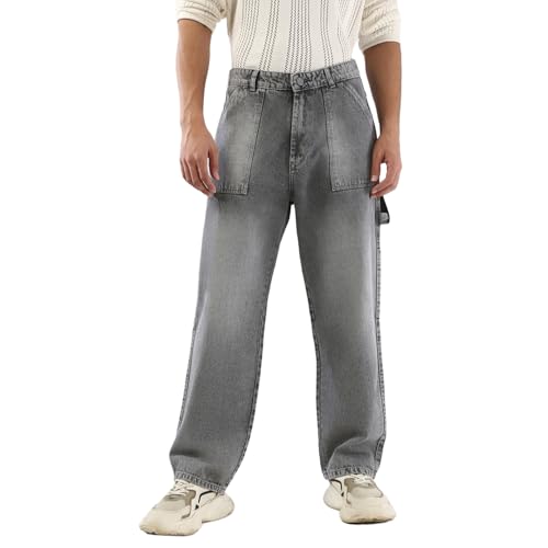 Image of Urbano Fashion Men's Loose Baggy Fit Cargo Carpenter Jeans with 6 Pockets Non-Stretchable