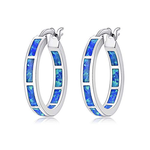 CiNily Sterling Silver/Rose Gold/Yellow Gold Plated Hoop Earrings 20mm,Multicolor Opal Small Hoop Earrings for Women Girls Hypoallergenic Jewelry for Sensitive Ears Gemstone Earrings