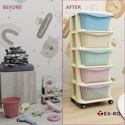 Image of TEX-RO Modular Drawer Storage Organizer | Plastic Chest of Drawers for Kitchen Storage Cabinet | Multi-Layer Storage Drawer Cabinet & Drawers Organisers for Home, Office, Kids(Cream, 4 Layer)