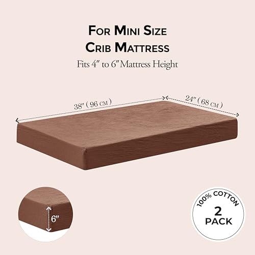 Image of Dreamology Mini Crib Sheets Fitted,Mini Muslin Crib Sheet,100% Cotton | Crib Sheets,Soft,Baby Crib Sheets,Girls,Boys,Pack and Play Sheets Fitted,24x38 Mini Crib Sheet,2 Pack | Caramel,Ecru