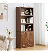 ORRD 70.8" Tall Fluted Bookshelf with Storage Cabinet, Modern 5-Tier Wood Bookcase with Open Disp...