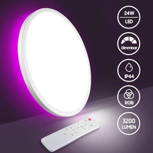 Image of ELEPHANTBOAT LED Ceiling Light with Remote Control, 12Inch 24W High Bright 3200lm, Backlight Round Close to Ceiling Lamp Modern Ultra-Thin 3000-6500K for Bedroom Living Room