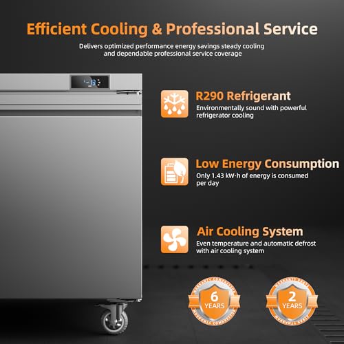 Image of Coolski 27 inchW Commercial Freezer Undercounter Worktop, 7.5 Cu.ft. Stainless Steel Worktop Food Prep Freezer, -13℉to -5℉, Single Door 1 Shelve Fridge for Restaurant /Bar /Diner /Kitchen Use