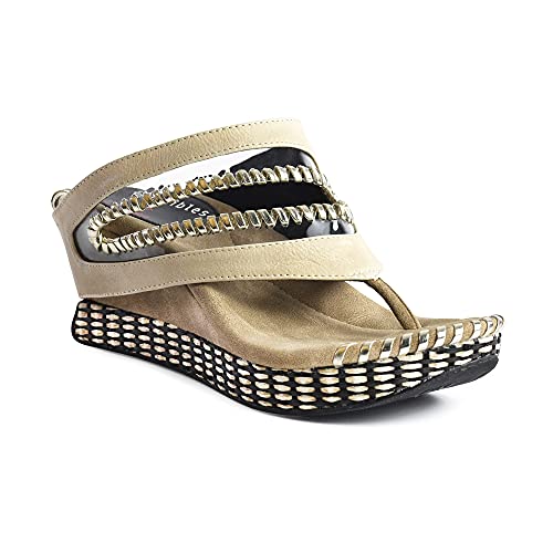 Modzori Valencia Mid Wedge Reversible Sandal Cream/Black 9 #TOP2