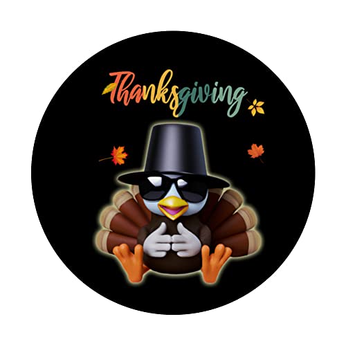 Turkey Pilgrim Hat Sunglasses Foliage Hand Sign THANKSGIVING PopSockets Swappable PopGrip, Black - Image 3