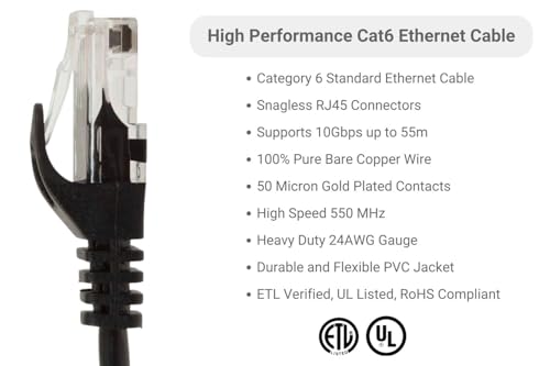 Cable Ethernet Cat6 10 ft Negro con Conectores RJ45 miniatura 2