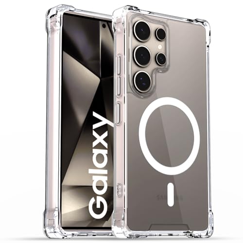 Amazon Basics Back Cover for Samsung Galaxy S24 Ultra 5G Mag-Safe Shockproof PC + TPU Protective Case Magnetic Support Bumper Case (Transparent Mag-Safe)