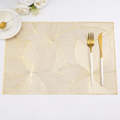 Crisjanggo Placemats Set of 6 Gold Rectangular Dining Table Mats