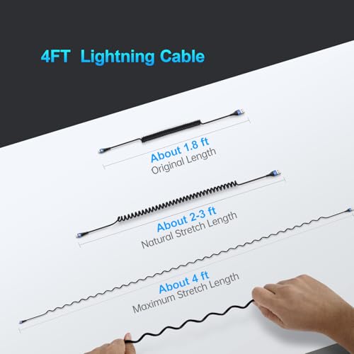 Cable Lightning en espiral para iPhone paquete de 2 unidades de 3 pies color negro 5