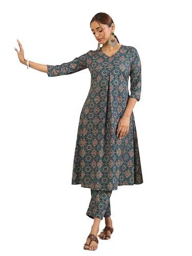 Image of INDO ERA Women Pure Cotton Kurta Palazzo Set | Printed Kurta with Palazzo Pants | Summer Friendly, Office Wear Co-Ord Set | Cord Set For Women Cotton