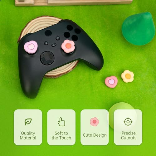 GeekShare Cute Xbox One Controller Thumb Grips, Soft Silicone Thumbsticks Cover Caps Set Compatible with Xbox One Controller, 2 Pair / 4 Pcs - Heart & Flower