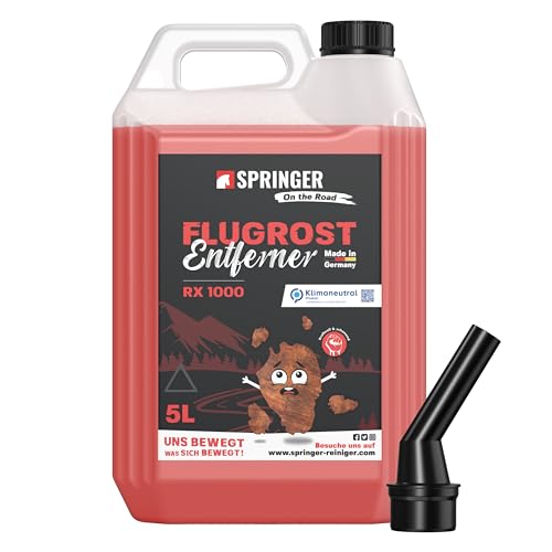 SPRINGER RX1000 - - Flugrostentferner 5L - - Made in Germany - - Schonender & tiefenwirksamer Rost-Reiniger - - Rostentferner für Flugrost, Korrosionsspuren, Industriestaub, etc.