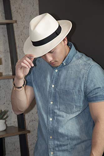 Pineapple&Star Sun Straw Fedora Beach Hat Fine Braid Upf50+ For Unisex Off-White #TOP4
