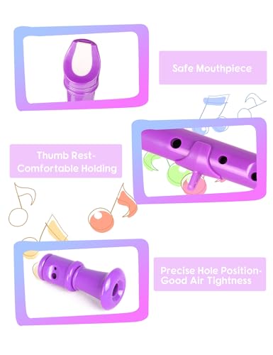 Image of Mr.Power Soprano Recorder C Key 8 Hole German Fingering Clarinet ABS Music Flute Present for Beginner Graduation School Education Family (Purple)