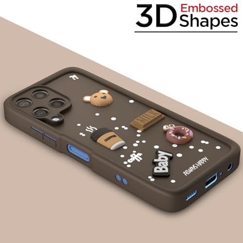 Image of Pikkme Back Cover for Samsung Galaxy M12 / F12 / A12 | 3D Cartoon Silicone Case Cute & Fun Full Protective Bumper Cover (Brown)