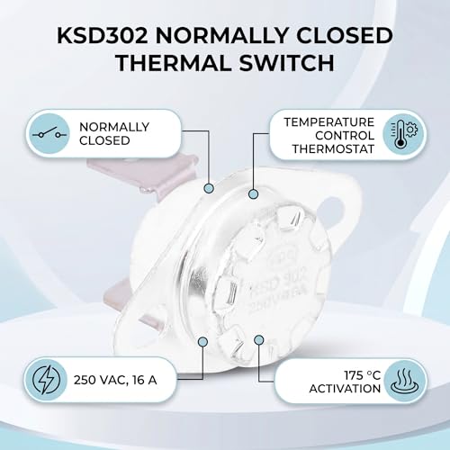 Fafeicy KSD302 175℃ Thermostat, Temperaturregelung, AC250V 16A Thermoschalter, Normalerweise geschlossen (175℃)