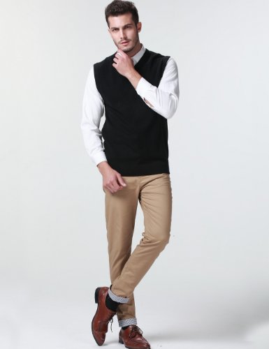 Sslr-Sweater-Vest-For-Men-Knit Vest Pullover V Neck Regular Fit Sleeveless Lightweight (Medium, Black) #TOP2