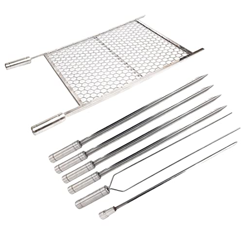 Kit Grelha Moeda Inox 70x40 Mais 6 Espetos Para Churrasco