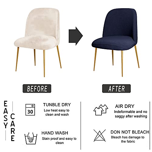 Lipor Set Of 4 Stretch Jacquard Navy Dining Chair Covers Mid Century Modern Curved Chair Slipcover Armless Chair Cover Reusable Washable Furniture Cover For Home Decor Banquet (Navy) #TOP3