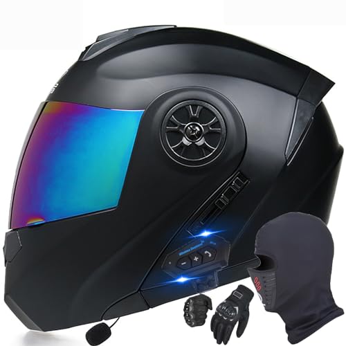 HaoJieHan - HaoJieHan Casque de moto modulaire avec Bluetooth intégré et double visière, homologué ECE/Dot, pour adultes, A, Taille M (57-58 cm)