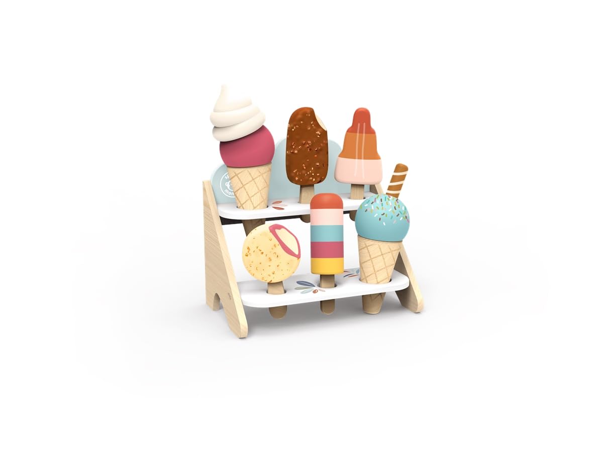 Speedy Monkey Ice Cream Shop - Ice Cream Toys for Kids | Includes 6 Ice Creams, Sturdy Stand, Accessories, Easy to Clean Toy Food | FSC Certified Wooden Kitchen Toys Ages 3+ Toys for Girls & Boys — image 1