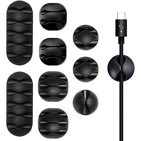 VIKKI 10PCS Cable Holder Clips Cable Ties, Multipurpose Silicone Cable Tidy Clips Self Adhesive Cable Clip Holders Cable Tidy Clips Wire Holder for USB Charging Cable Desk Wall home office Cover
