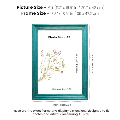 Image of Handmade Wooden Rectangular Photo Frame, A3 (29.7 x 42 cm) Display for Artworks, Pictures and Photos of Your Loved Ones, Best for Home, Office, Wall Decor, Living Room, Bedroom, Blue Wave