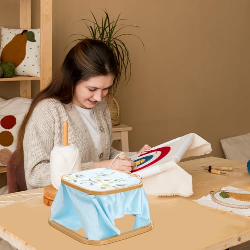 Image of PATIKIL 7.1 inch x 6.7 inch Square Embroidery Hoop Stand, Adjustable ABS Plastic Cross Stitch Stand Hands-Free 2-Tier Embroidery Hoop Holder Punch Needle Frame for Sewing Arts Needlework, Khaki