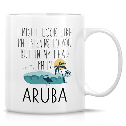 Retreez Funny Aruba Lover Mug - In My Head I'm In Aruba - 11 Oz Ceramic Coffee or Tea Cup - Humorous...