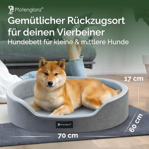 Pfotenglanz Orthopädisches Hundebett Hundekorb mittelgroße Hunde Hundekissen waschbar mit Kaltschaum Matratze in grau. 85x65 cm Hundesofa rutschfest Körbchen Hund Tier Kuschelbett flauschig rund (S)