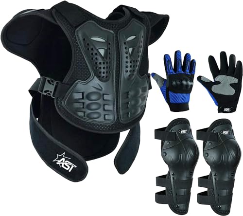 Kids Children’s Safety Protective Reflective Body Armor Suit Back Protector Great for Sporting Activities with Knee Pad & Hard Knuckle Gloves Sleeveless Suit