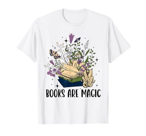 I libri sono magici strega vintage fiore libro amante Maglietta